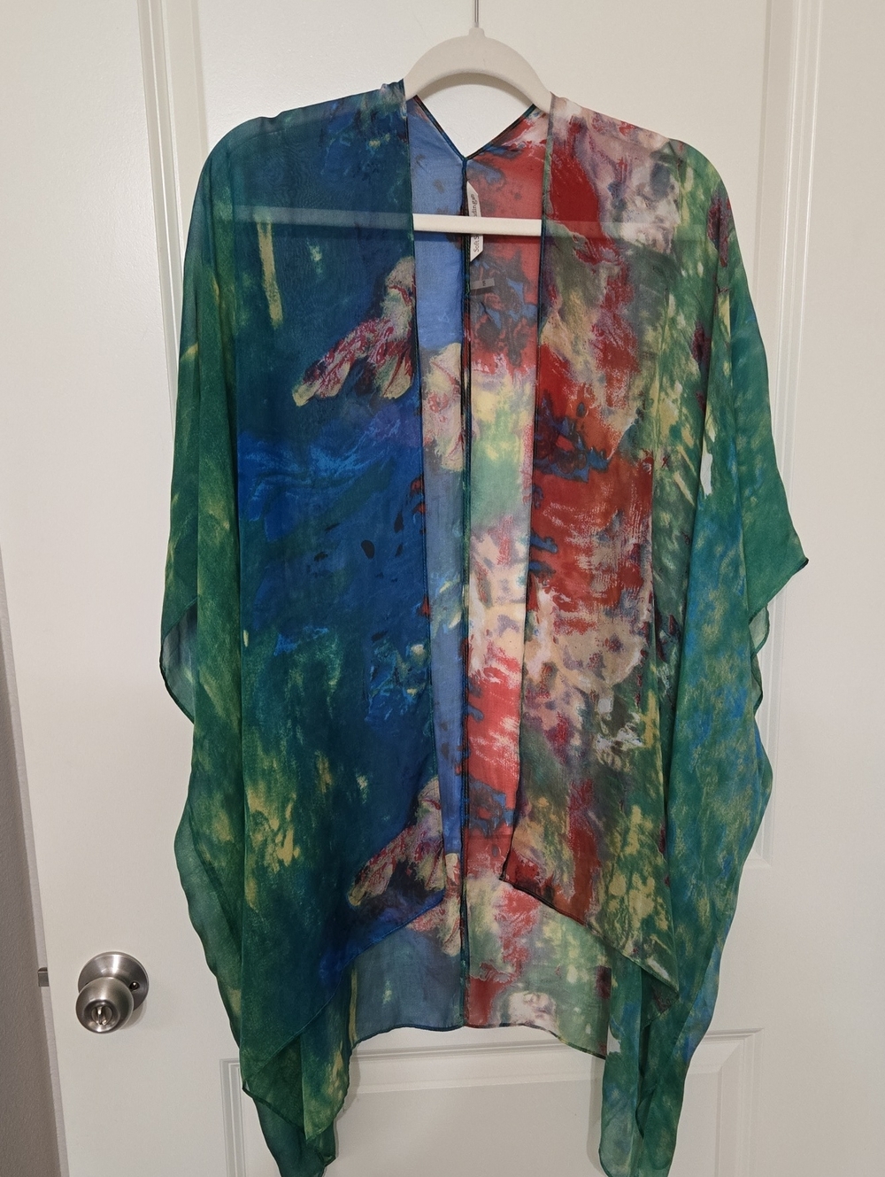 Soft Surroundings Sheer Watercolor Kimono Cover-Up in Blue Green Red